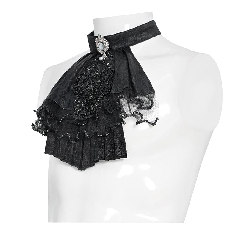 DEVIL FASHION Men's Gothic Diamante Beaded Embroidery Neckwear Black