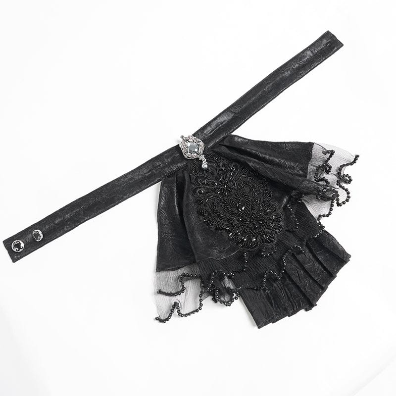 DEVIL FASHION Men's Gothic Diamante Beaded Embroidery Neckwear Black