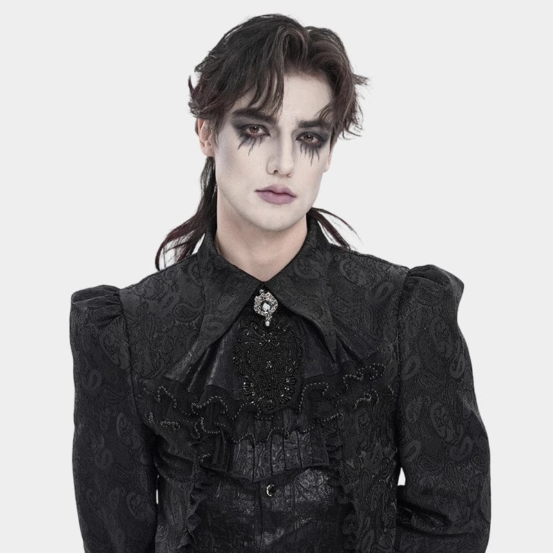 DEVIL FASHION Men's Gothic Diamante Beaded Embroidery Neckwear Black