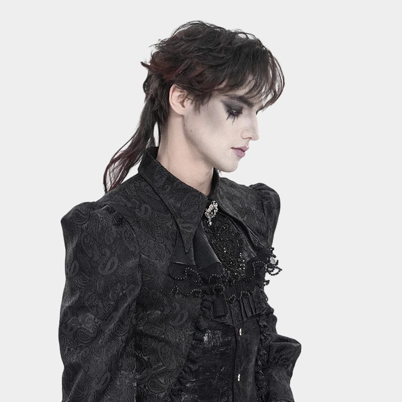 DEVIL FASHION Men's Gothic Diamante Beaded Embroidery Neckwear Black