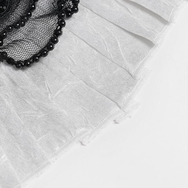 DEVIL FASHION Men's Gothic Diamante Beaded Embroidery Neckwear White