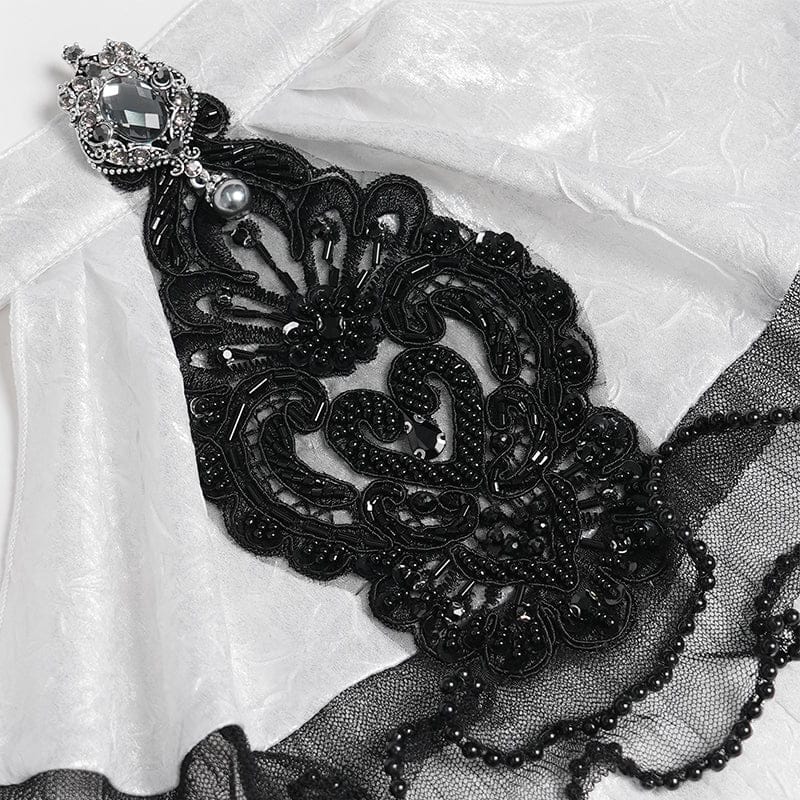 DEVIL FASHION Men's Gothic Diamante Beaded Embroidery Neckwear White