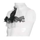 DEVIL FASHION Men's Gothic Diamante Beaded Embroidery Neckwear White