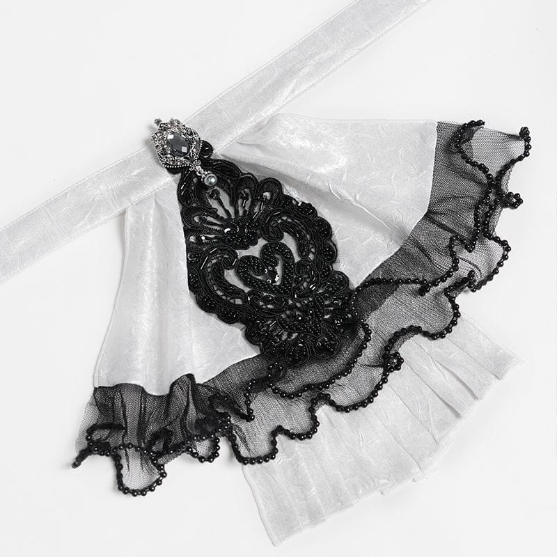 DEVIL FASHION Men's Gothic Diamante Beaded Embroidery Neckwear White