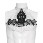 DEVIL FASHION Men's Gothic Diamante Beaded Embroidery Neckwear White