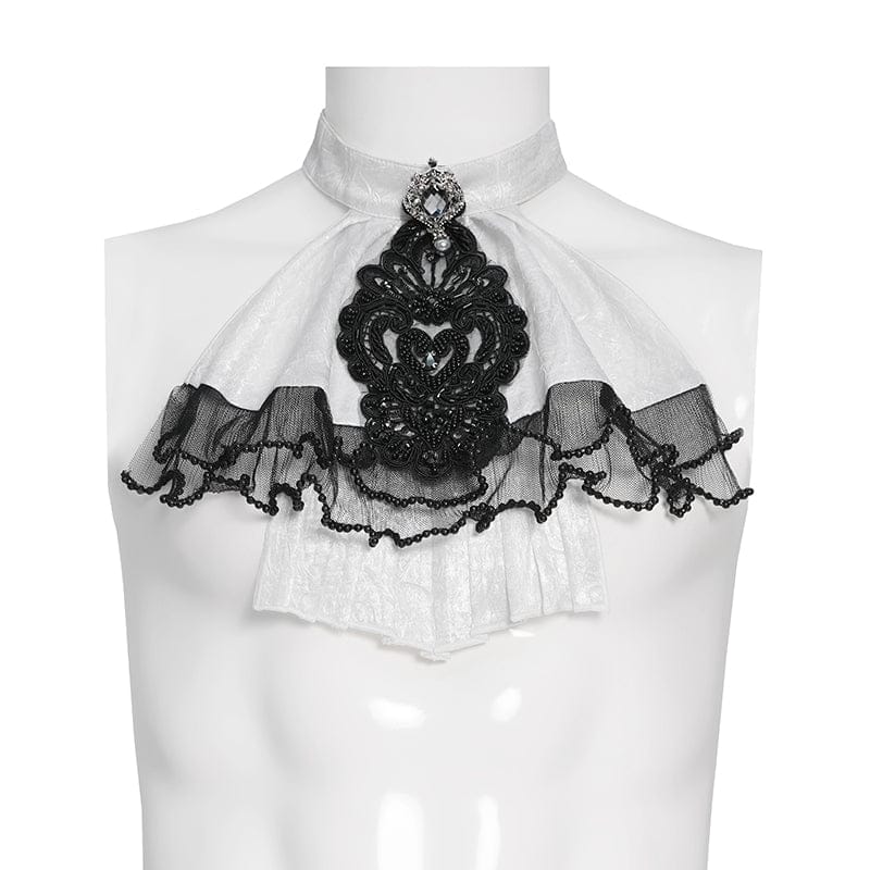 DEVIL FASHION Men's Gothic Diamante Beaded Embroidery Neckwear White