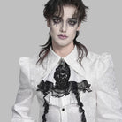 DEVIL FASHION Men's Gothic Diamante Beaded Embroidery Neckwear White