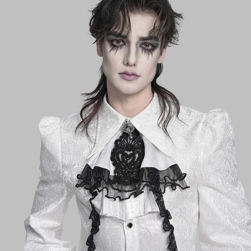 DEVIL FASHION Men's Gothic Diamante Beaded Embroidery Neckwear White
