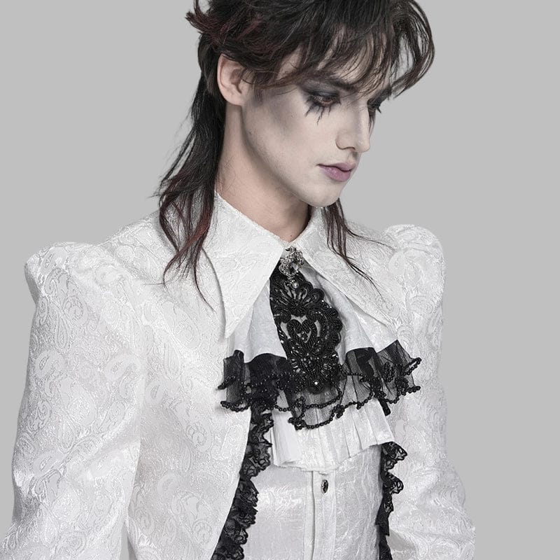 DEVIL FASHION Men's Gothic Diamante Beaded Embroidery Neckwear White