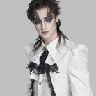 DEVIL FASHION Men's Gothic Diamante Beaded Embroidery Neckwear White