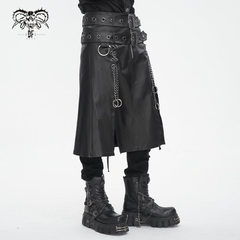 DEVIL FASHION Men's Gothic Double-belt Side Slit Skirt