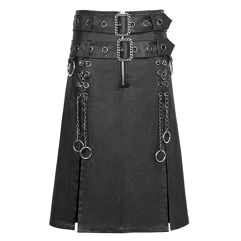 DEVIL FASHION Men's Gothic Double-belt Side Slit Skirt