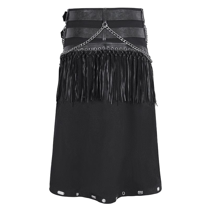 DEVIL FASHION Men's Gothic Double-belt Tassels Kilt