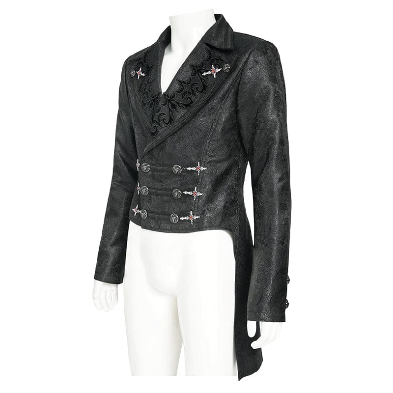 DEVIL FASHION Men's Gothic Double-Breasted Notched Lapel Cross Jacket