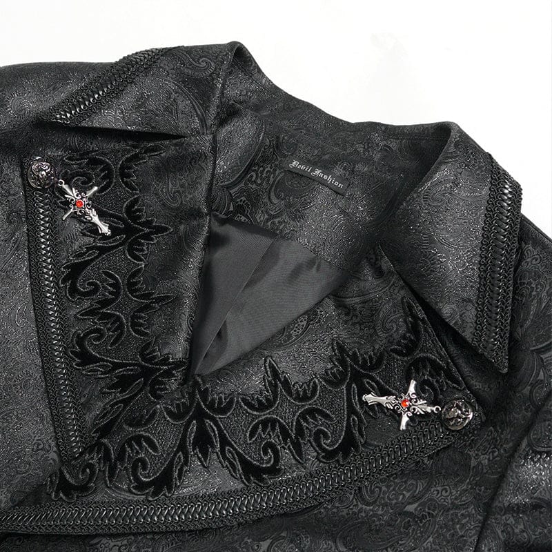 DEVIL FASHION Men's Gothic Double-Breasted Notched Lapel Cross Jacket
