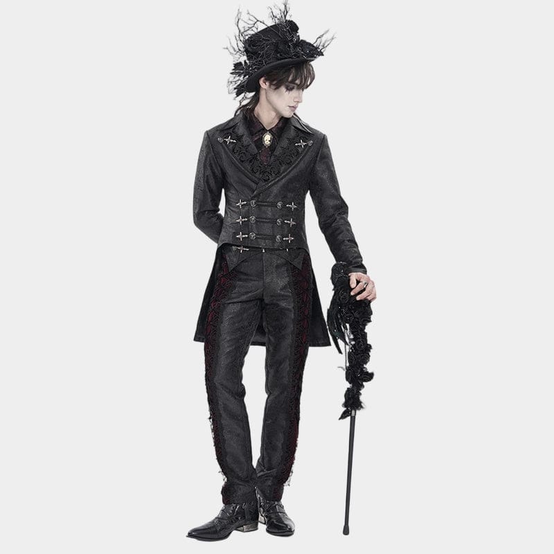DEVIL FASHION Men's Gothic Double-Breasted Notched Lapel Cross Jacket