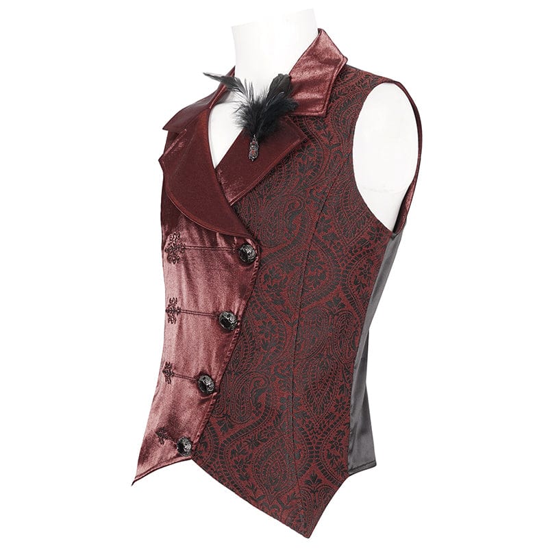 DEVIL FASHION Men's Gothic Embossed Feather Waistcoat