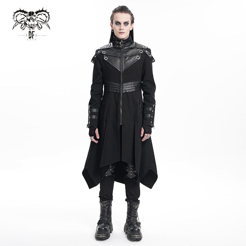 DEVIL FASHION Men's Gothic Eyelets Buckle-up Ring Coat