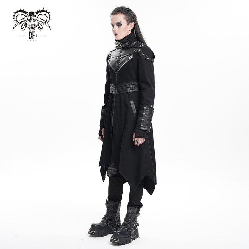 DEVIL FASHION Men's Gothic Eyelets Buckle-up Ring Coat