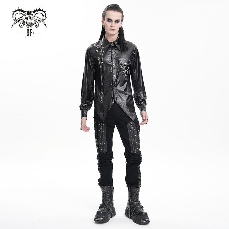 DEVIL FASHION Men's Gothic Eyelets Chains Studs Trousers