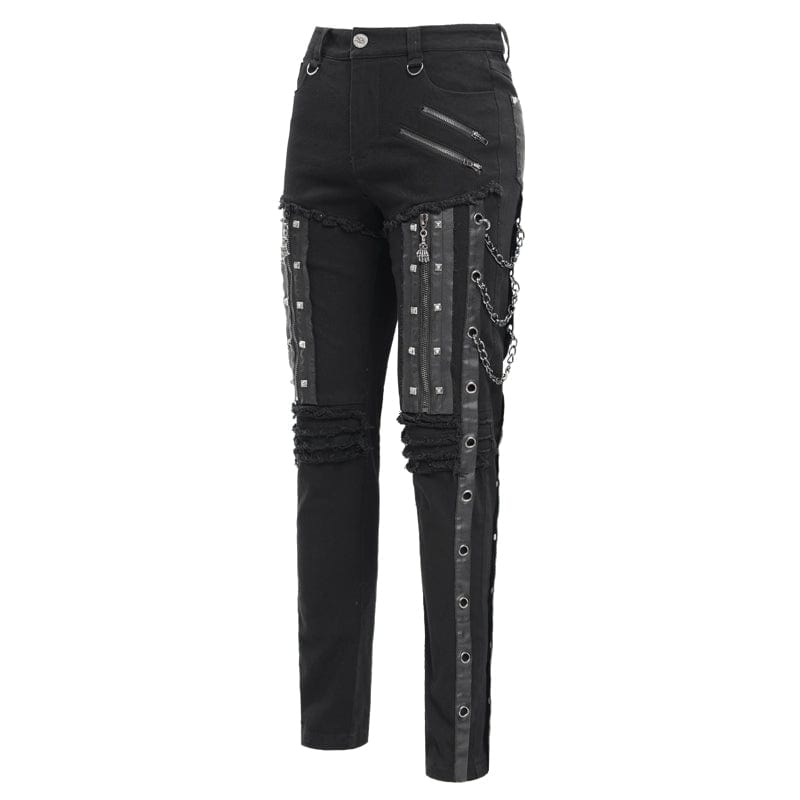 DEVIL FASHION Men's Gothic Eyelets Chains Studs Trousers