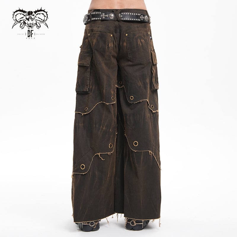 DEVIL FASHION Herren Gothic Ösen Ringe Tasche Hose Kaffee