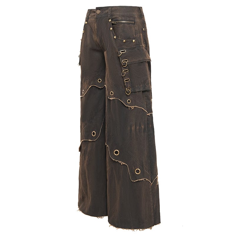 DEVIL FASHION Herren Gothic Ösen Ringe Tasche Hose Kaffee