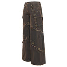 DEVIL FASHION Men's Gothic Eyelets Rings Pocket Trousers Coffee