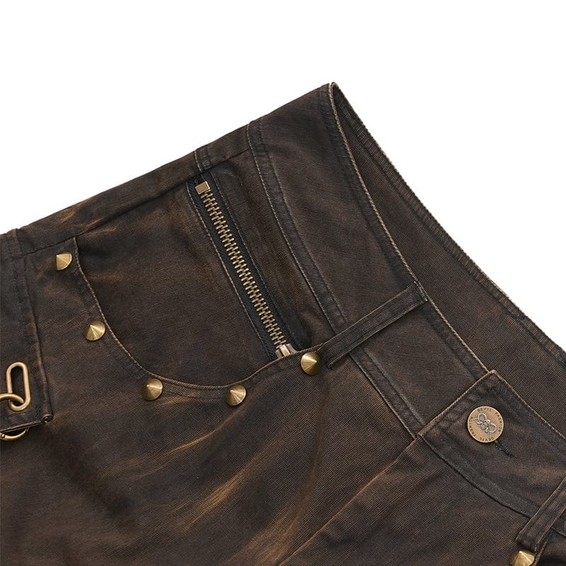 DEVIL FASHION Herren Gothic Ösen Ringe Tasche Hose Kaffee