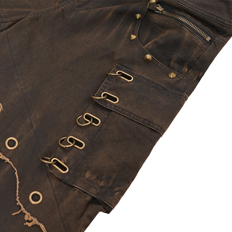 DEVIL FASHION Herren Gothic Ösen Ringe Tasche Hose Kaffee