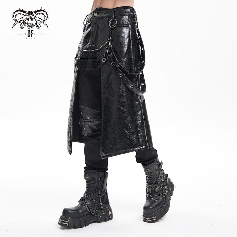 DEVIL FASHION Men's Gothic Eyelets Strap Rings Skirt