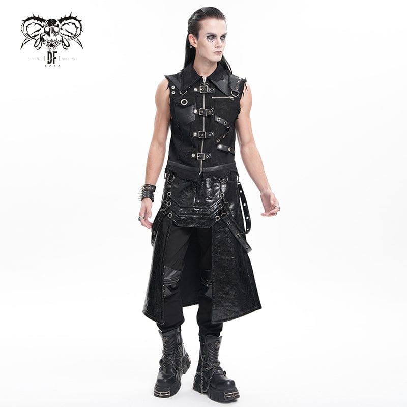 DEVIL FASHION Men's Gothic Eyelets Strap Rings Skirt