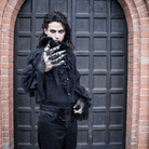 DEVIL FASHION Men's Gothic Falbala Collar Ruffles Puff Sleeves Shirts With Rivets