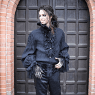 DEVIL FASHION Men's Gothic Falbala Collar Ruffles Puff Sleeves Shirts With Rivets