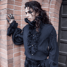 DEVIL FASHION Men's Gothic Falbala Collar Ruffles Puff Sleeves Shirts With Rivets