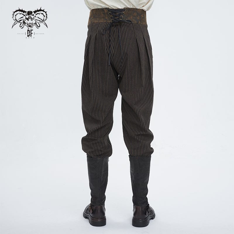 DEVIL FASHION Men's Gothic Faux Leather Splice Striped Pants