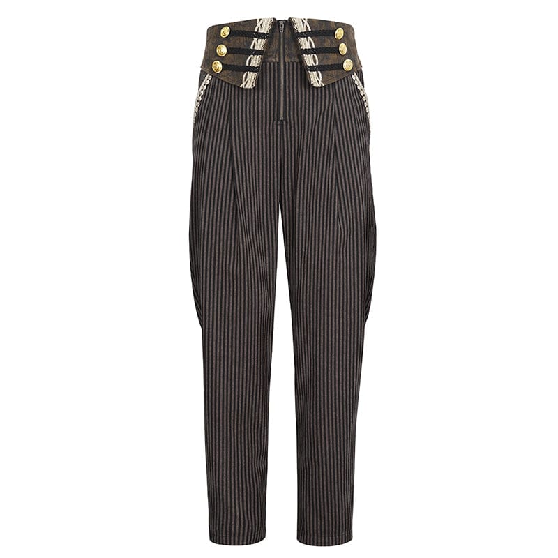 DEVIL FASHION Men's Gothic Faux Leather Splice Striped Pants