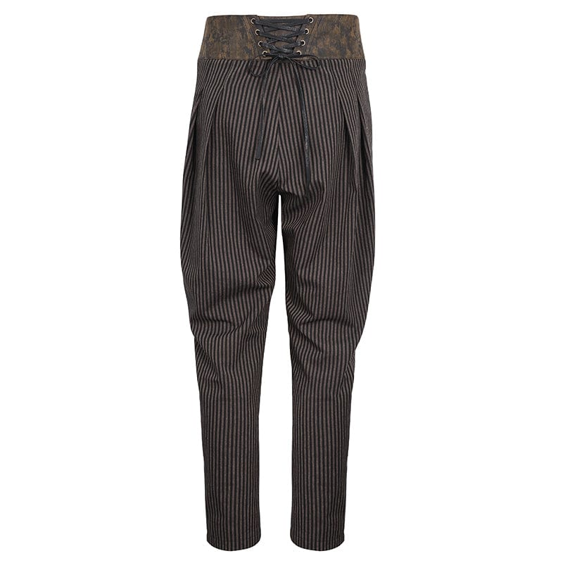 DEVIL FASHION Men's Gothic Faux Leather Splice Striped Pants