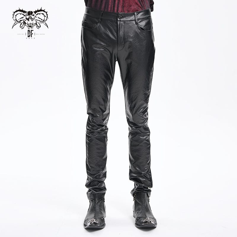 DEVIL FASHION Men's Gothic Faux Leathet Button Trousers