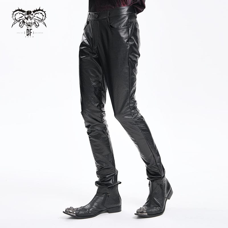 DEVIL FASHION Men's Gothic Faux Leathet Button Trousers