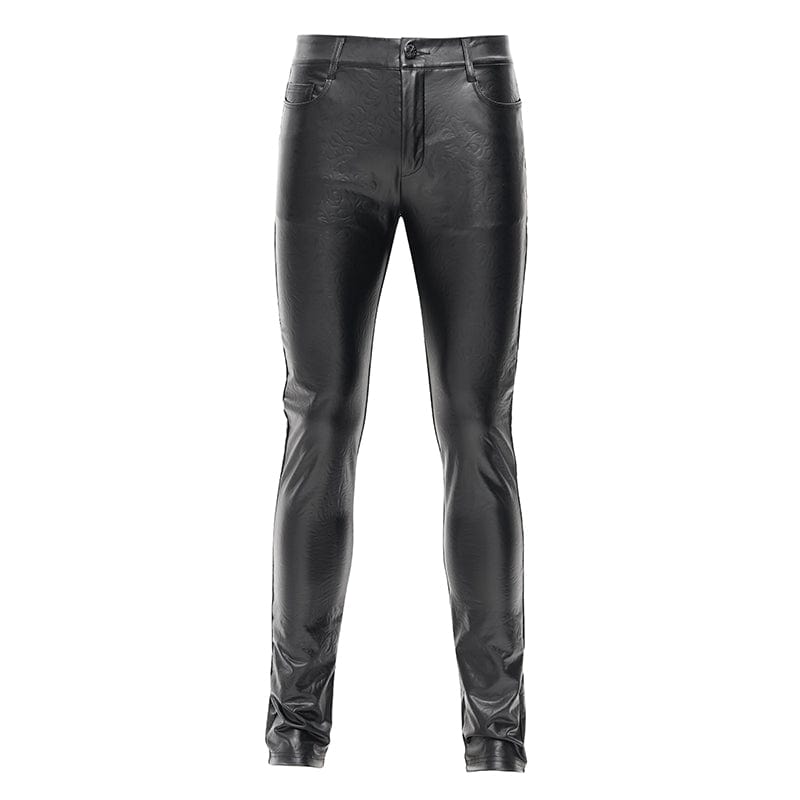 DEVIL FASHION Men's Gothic Faux Leathet Button Trousers