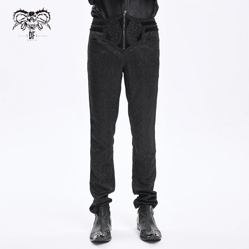 DEVIL FASHION Men's Gothic Floral Branded Zip Trousers