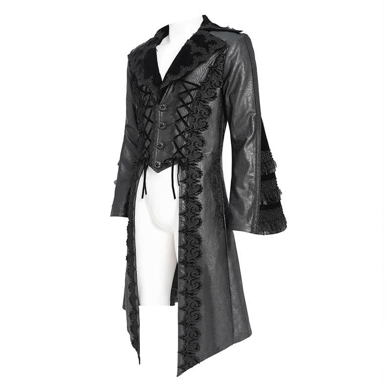 Men's Gothic Floral Crochet Lace-up Bell Sleeved Coat – Punk Design