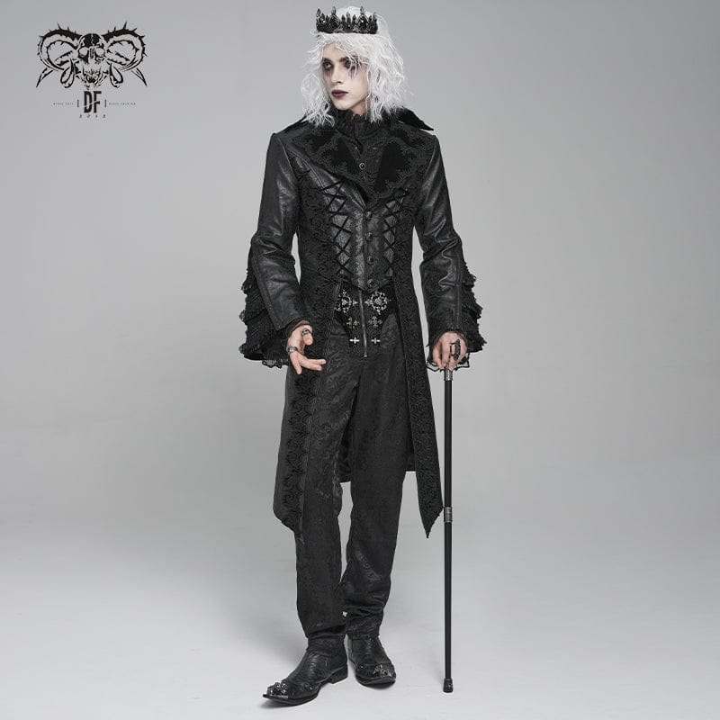 Men's Gothic Floral Crochet Lace-up Bell Sleeved Coat – Punk Design