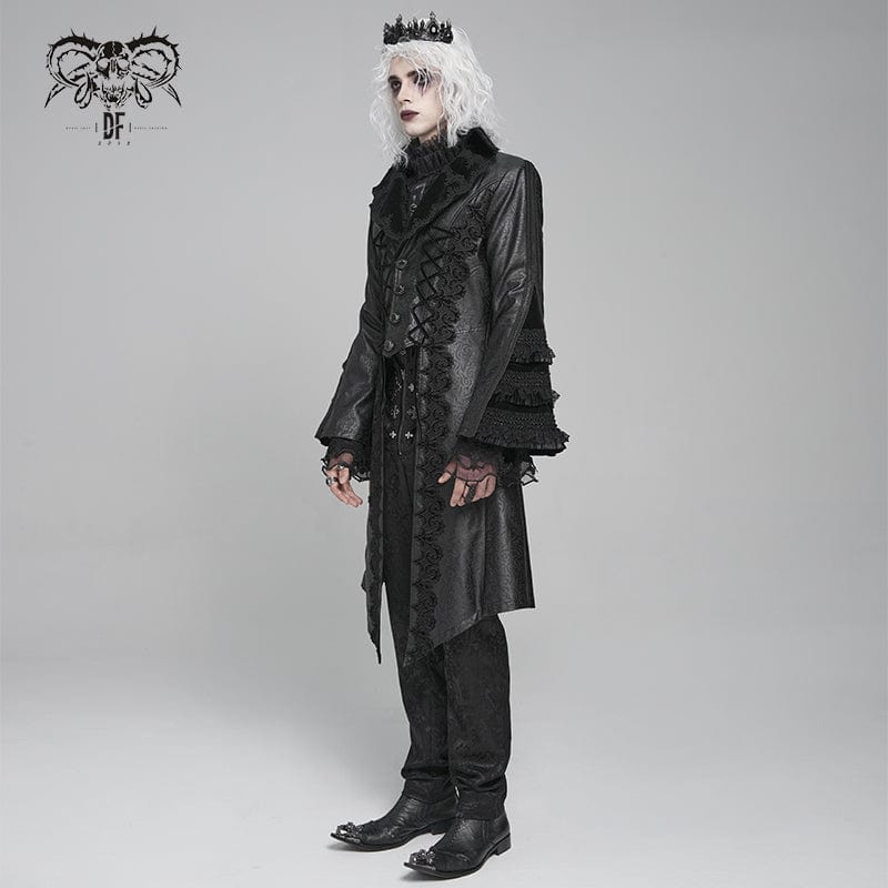 Men's Gothic Floral Crochet Lace-up Bell Sleeved Coat – Punk Design