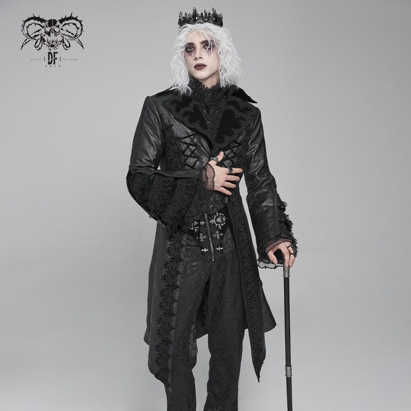 Men's Gothic Floral Crochet Lace-up Bell Sleeved Coat – Punk Design