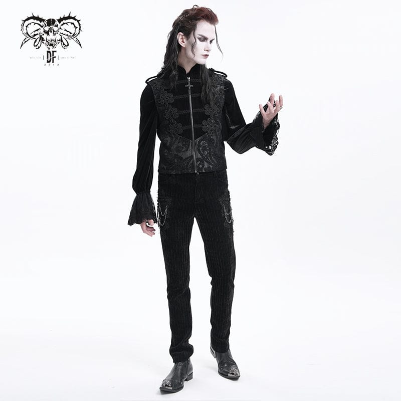 DEVIL FASHION Men's Gothic Floral Crochet Zip Vest