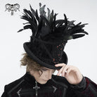 DEVIL FASHION Men's Gothic Floral Embroidered Feather Top Hat