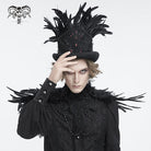DEVIL FASHION Men's Gothic Floral Embroidered Feather Top Hat