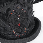 DEVIL FASHION Men's Gothic Floral Embroidered Feather Top Hat
